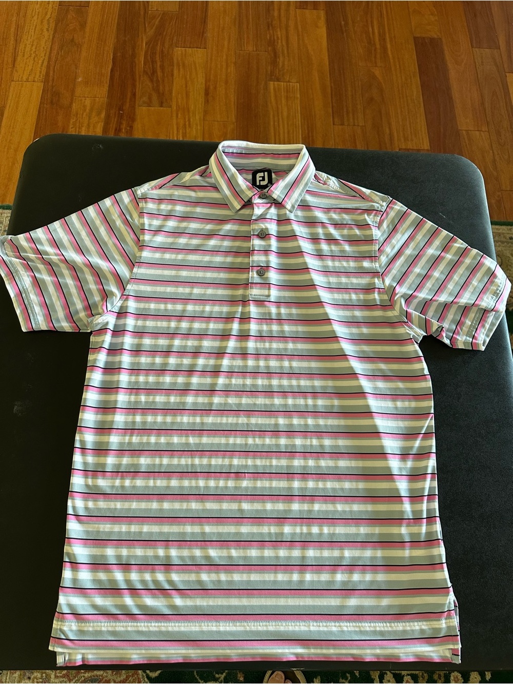 FootJoy Men’s Pink Grey Stripe Performance Polo Shirt Medium